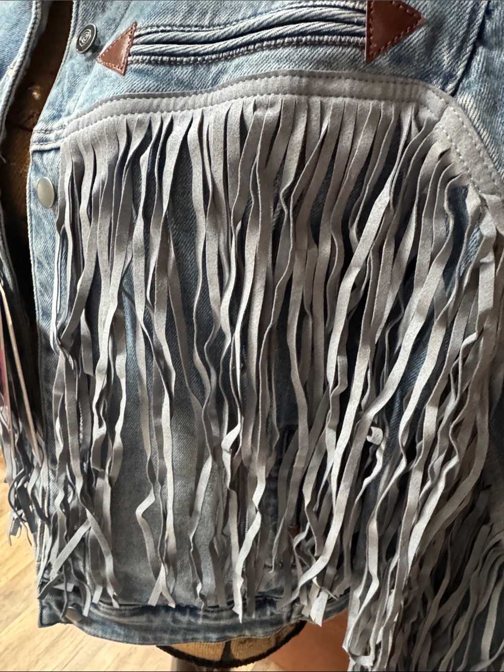 Women’s Fringe Denim Jacket - Light Blue Rock and Roll Denim - Picture 6 of 12